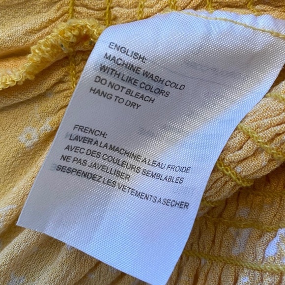 Elodie Smocked Yellow White Floral Stretch Ruffle Peasant Crop Top, Size Large - Picture 8 of 8